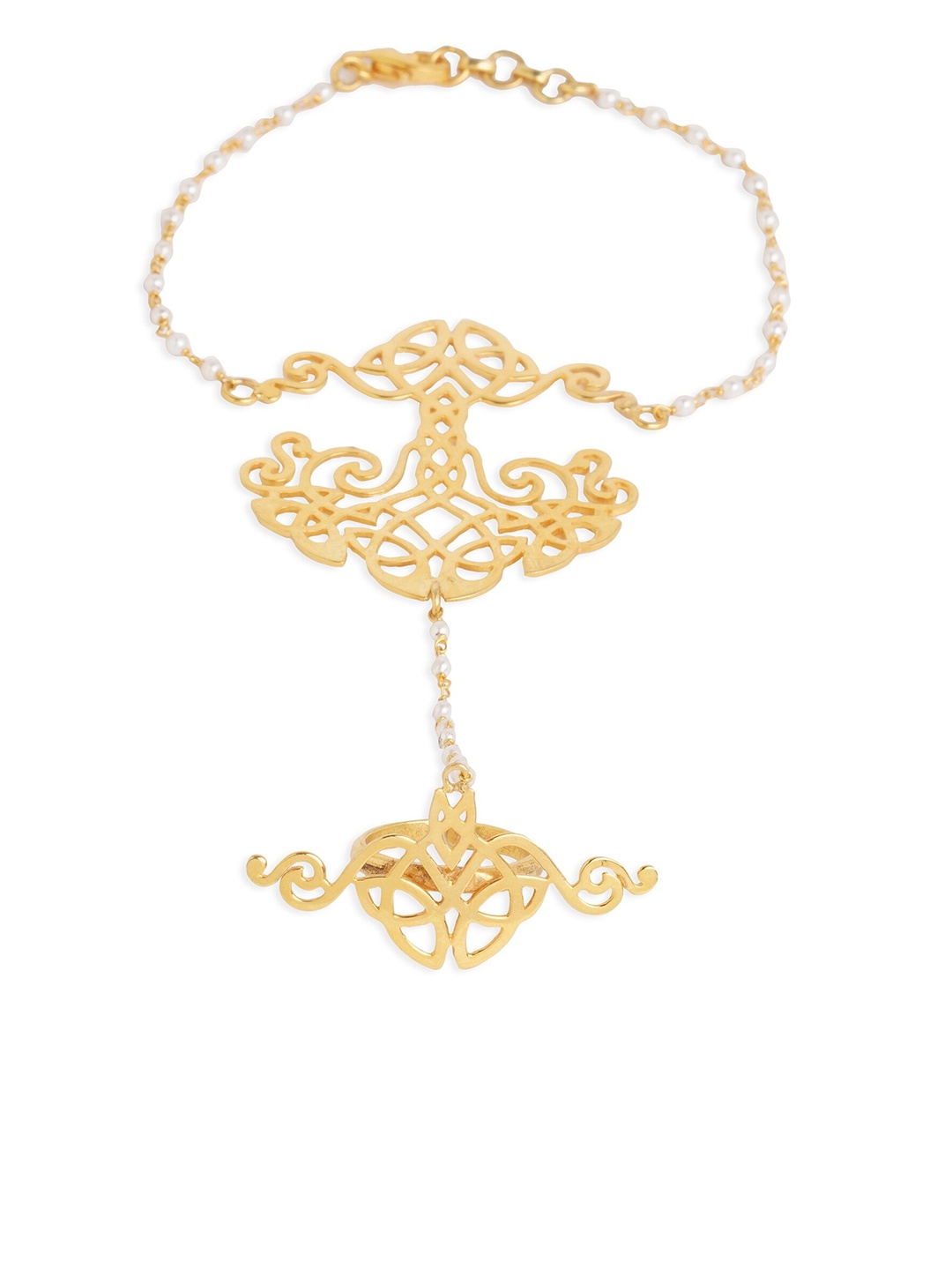 

ahilya 92.5 Sterling Silver Gold-Plated Tree Of Life Haath Phool Hand Harness