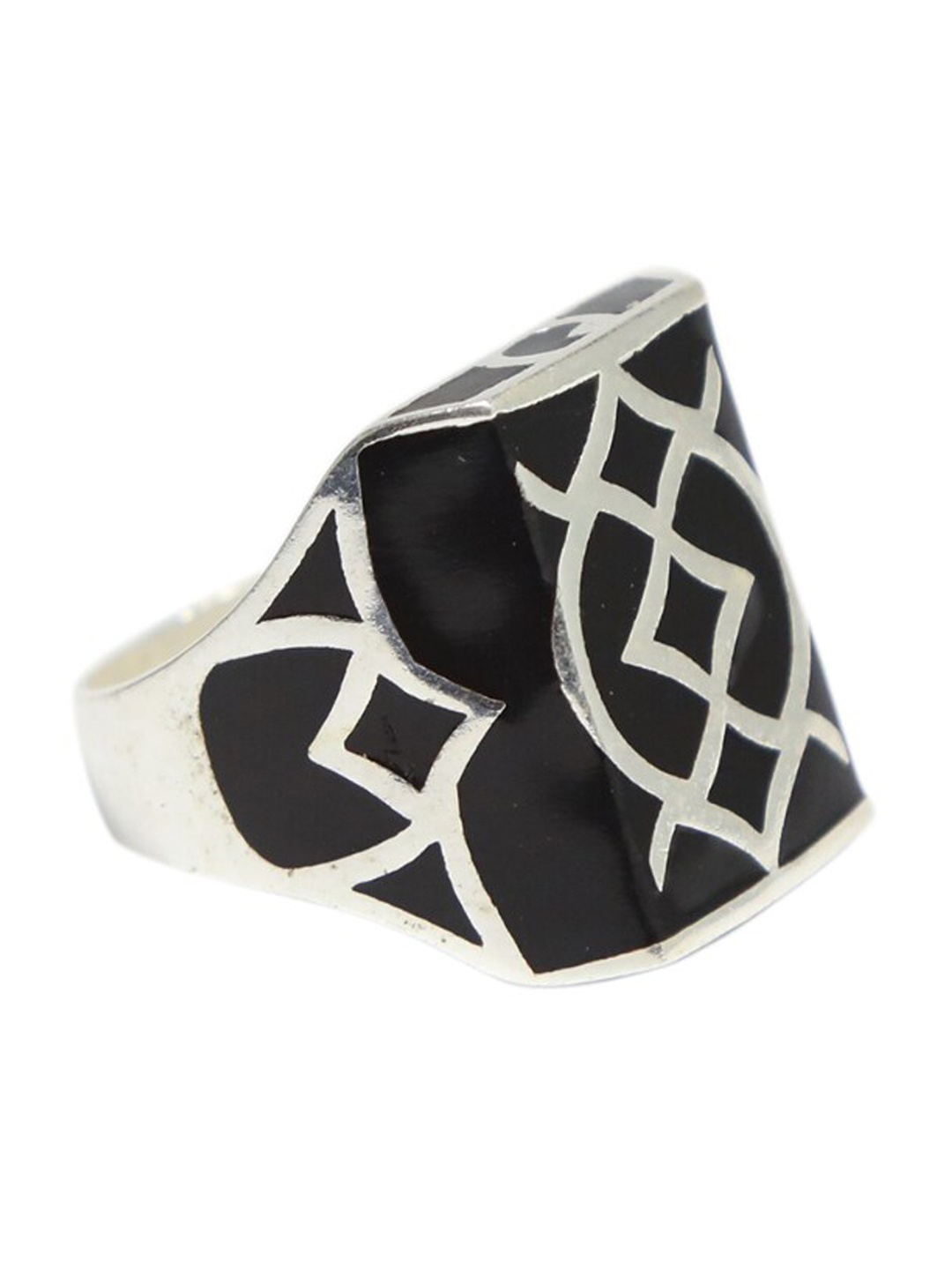 

ahilya Silver-Plated 92.5 Sterling Silver Enamel Baroque Adjustable Finger Ring, Black