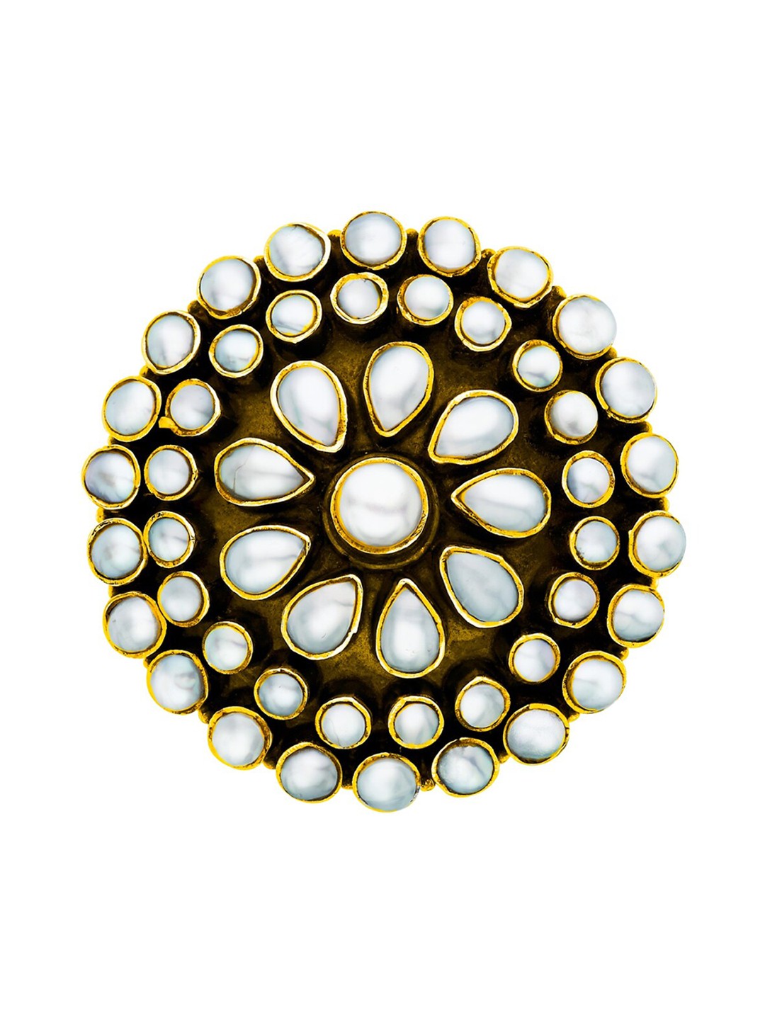 

ahilya 92.5 Sterling Silver Gold-Plated Pearl Beaded Finger Ring