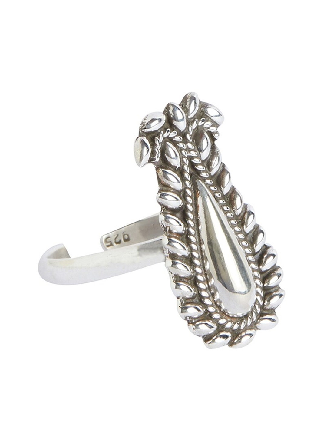 

ahilya Silver-Plated 92.5 Sterling Silver Keri Paisley Vertical Adjustable Finger Ring
