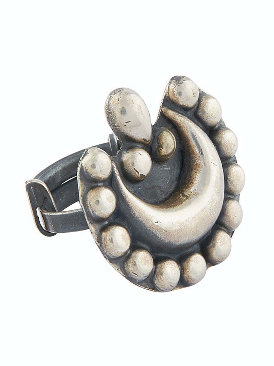 

ahilya Silver-Plated 92.5 Sterling Silver Crescent Adjustable Finger Ring