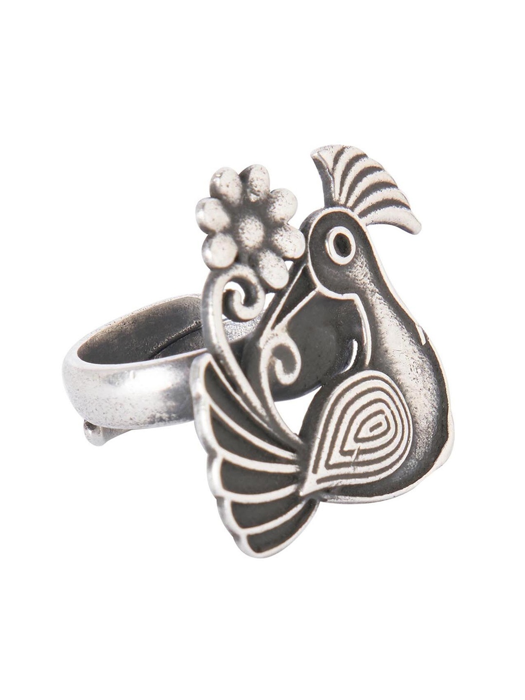 

ahilya Silver-Plated 92.5 Sterling Silver Peacock Flower Ring
