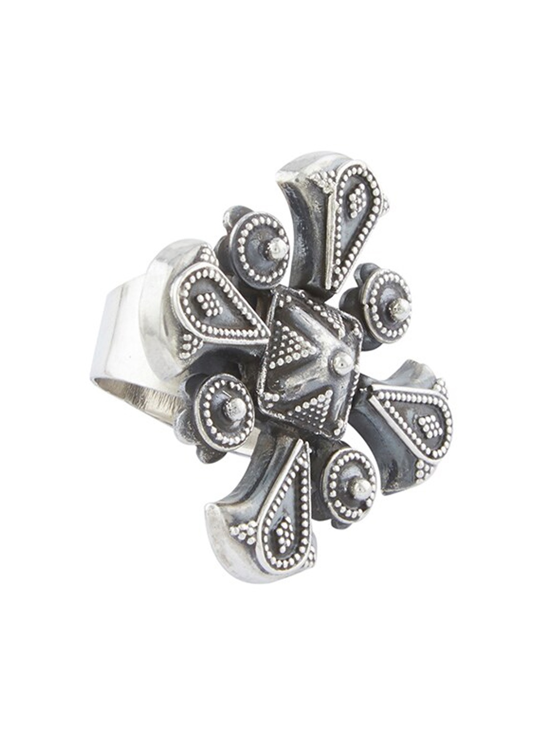 

ahilya Silver-Plated 92.5 Sterling Silver Vishwatah Rawa Adjustable Finger Ring