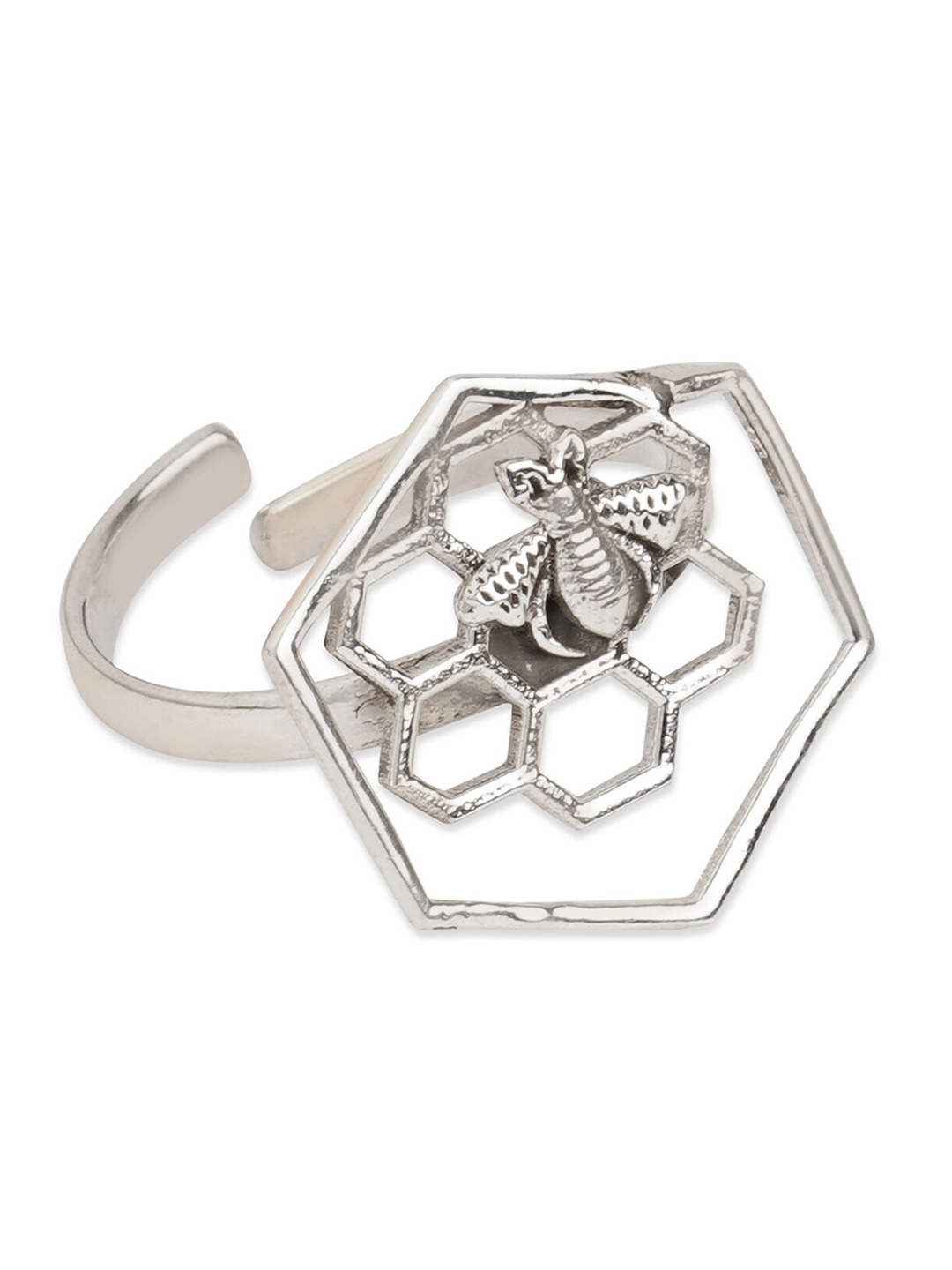 

ahilya Silver-Plated 92.5 Sterling Silver Beehive Finger Ring