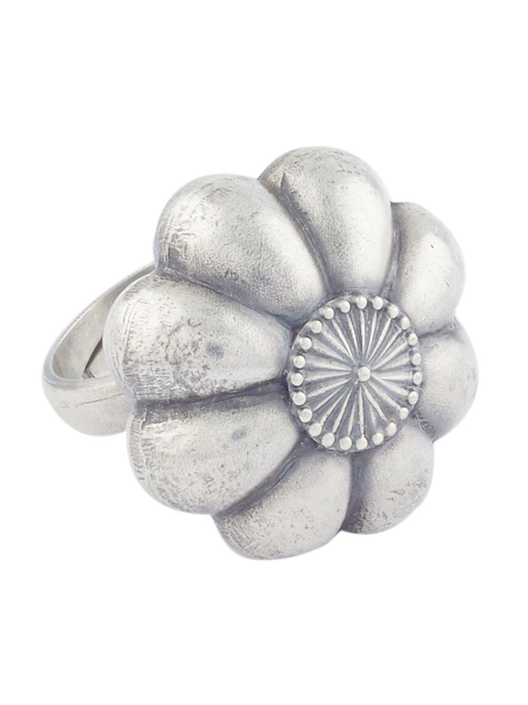 

ahilya Silver-Plated 92.5 Sterling Silver Seed Pod Cocktail Adjustable Finger Ring