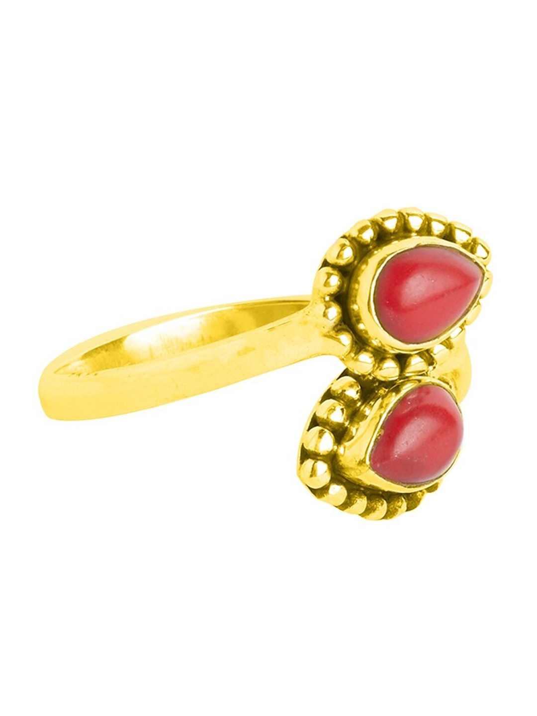 

ahilya 925 Sterling Silver Gold-Plated Overlapping Teardrop Stones Studded Finger Ring