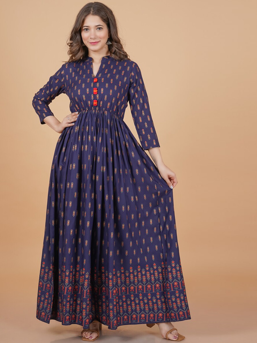 

DRESSAR Ethnic Motifs Printed Anarkali Kurta, Blue