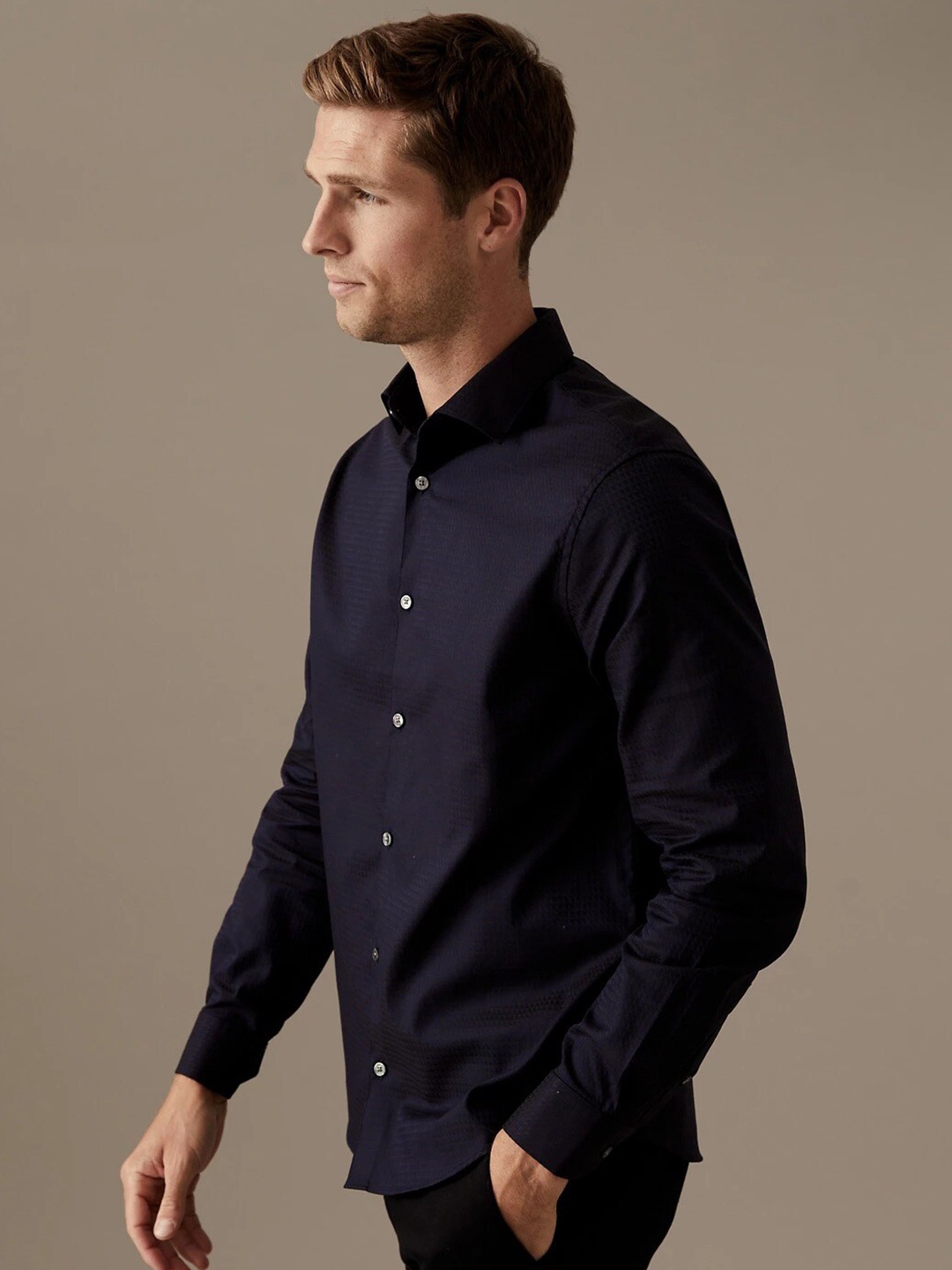 

Marks & Spencer Self Design Casual Pure Cotton Shirt, Navy blue