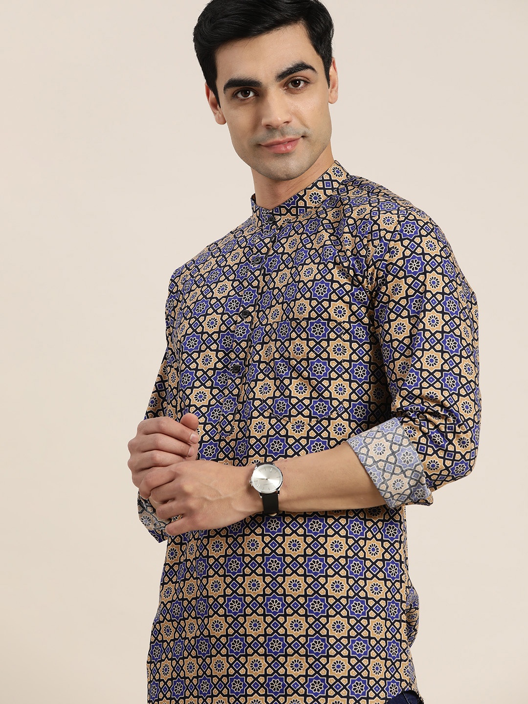 

Hancock Kalamkari Floral Printed Pure Cotton Slim Fit Straight Kurta, Blue