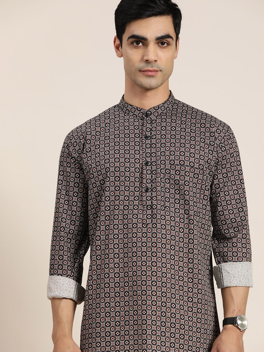 

Hancock Kalamkari Printed Pure Cotton Straight Kurta, Navy blue