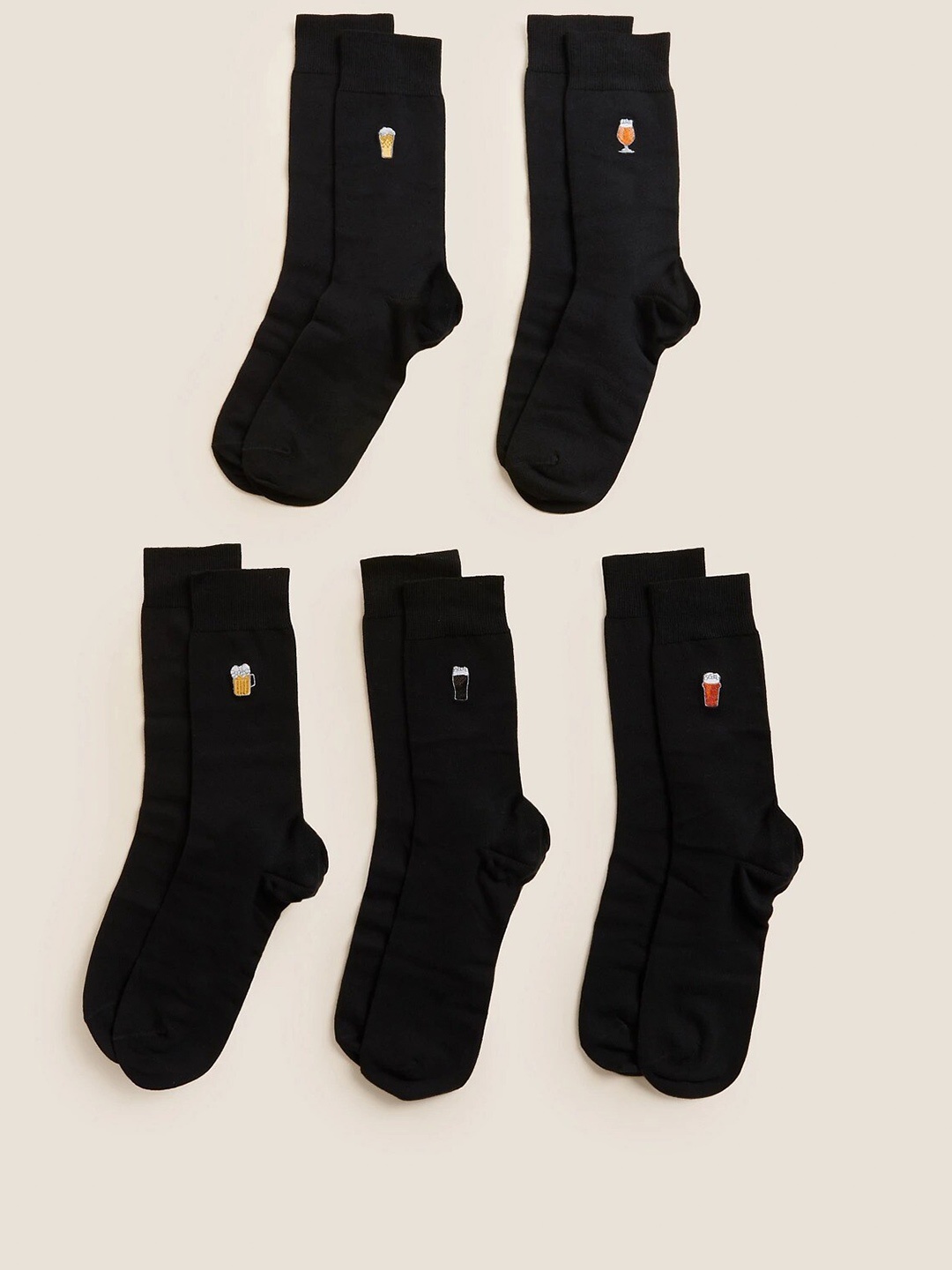 

Marks & Spencer Men Pack Of 5 Patterned Above Ankle-Length Socks, Black