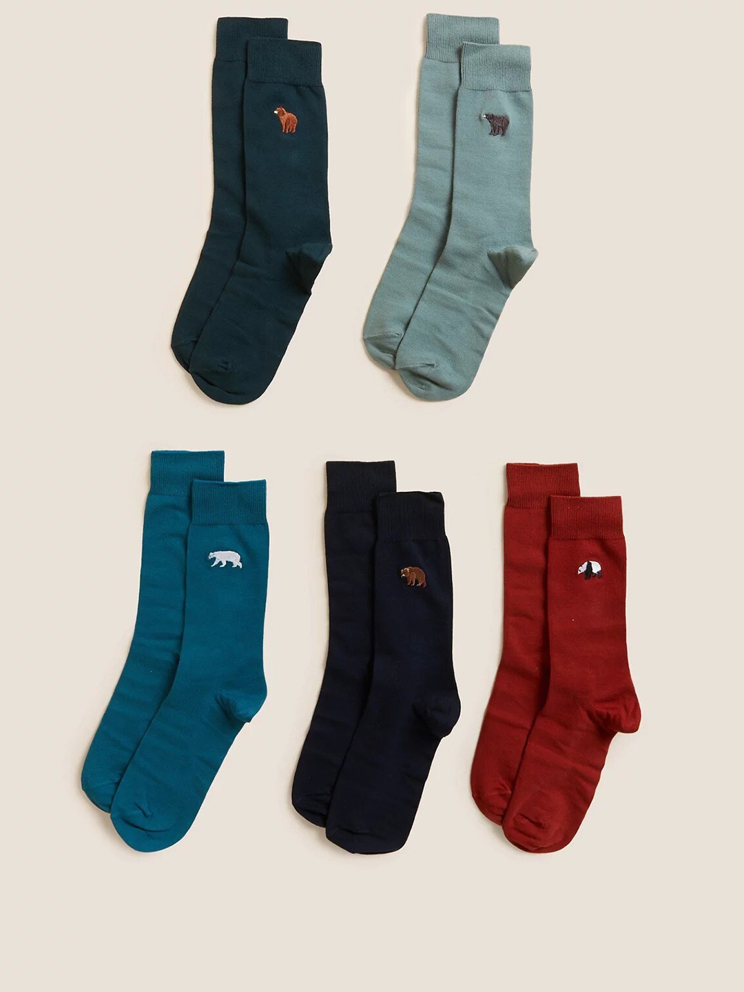 

Marks & Spencer Men Pack Of 5 Bear Patterned Calf-Length Socks, Blue
