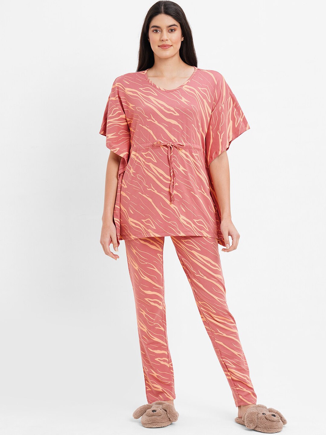 

Sweet Dreams Abstract Printed Kaftan Night Suit, Rose