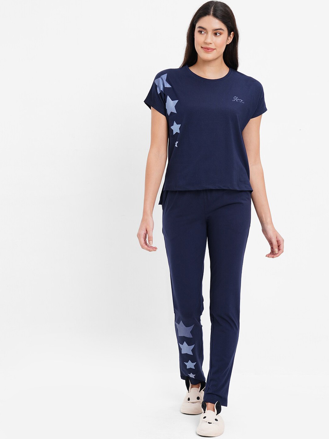 

Sweet Dreams Graphic Printed Night Suit, Navy blue