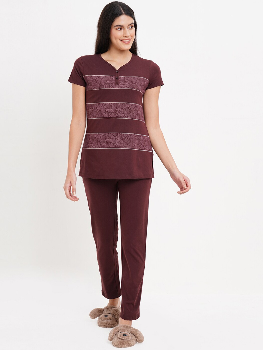 

Sweet Dreams Striped Night Suit, Burgundy
