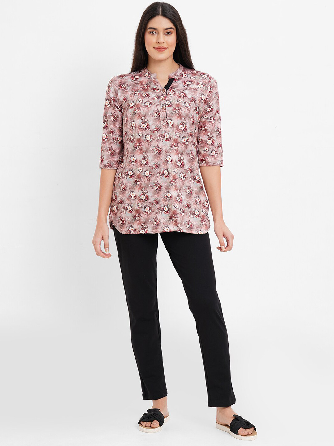 

Sweet Dreams Floral Printed Pure Cotton Night Suit, Brown