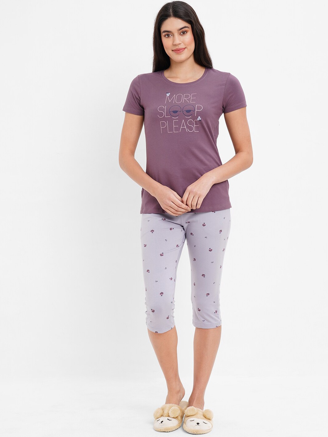 

Sweet Dreams Typography Printed Night Suit, Purple