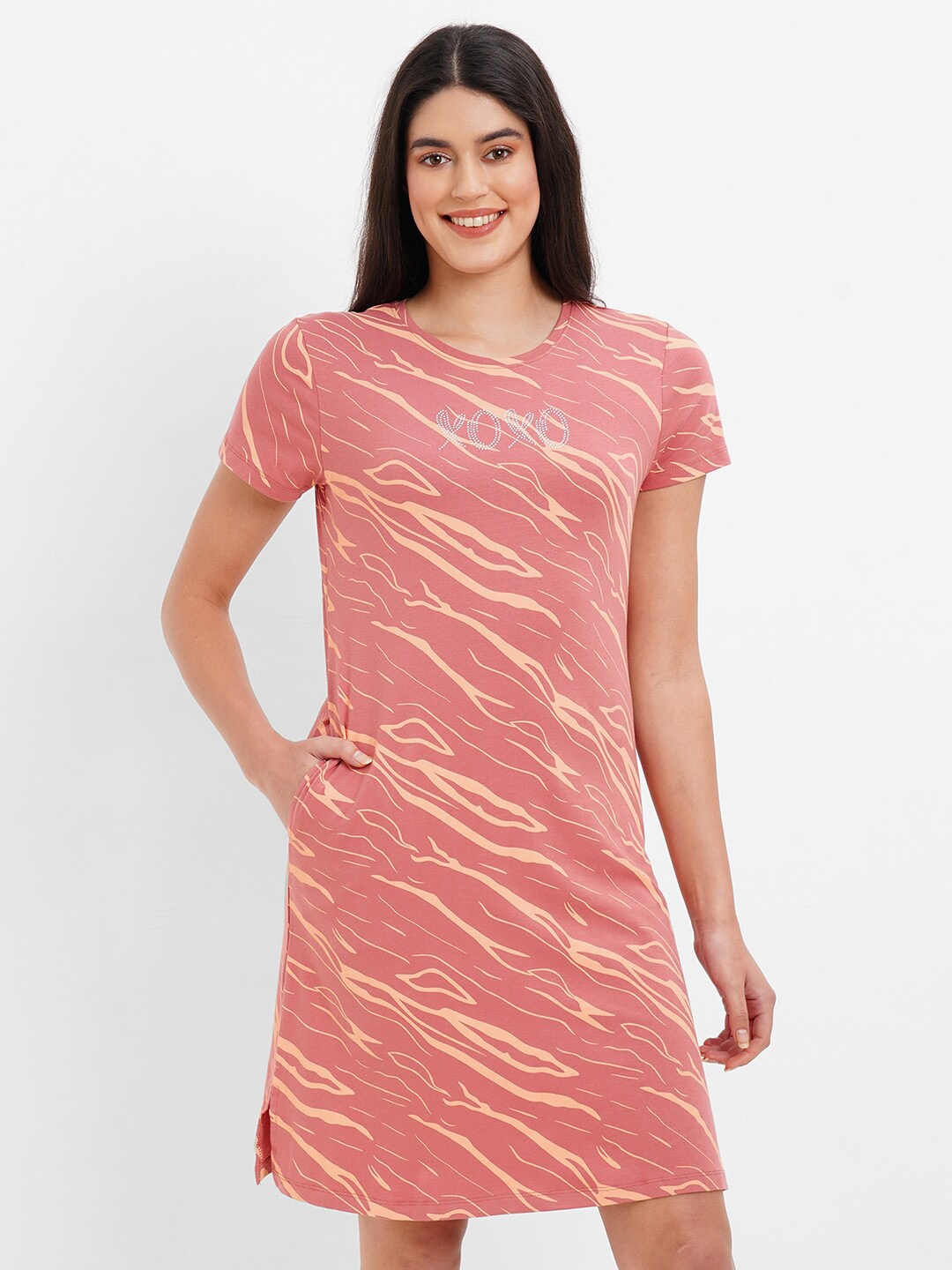 

Sweet Dreams Abstract Printed Nightdress, Pink