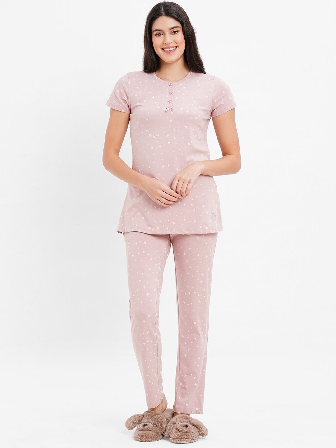 

Sweet Dreams Conversational Printed Night Suit, Pink