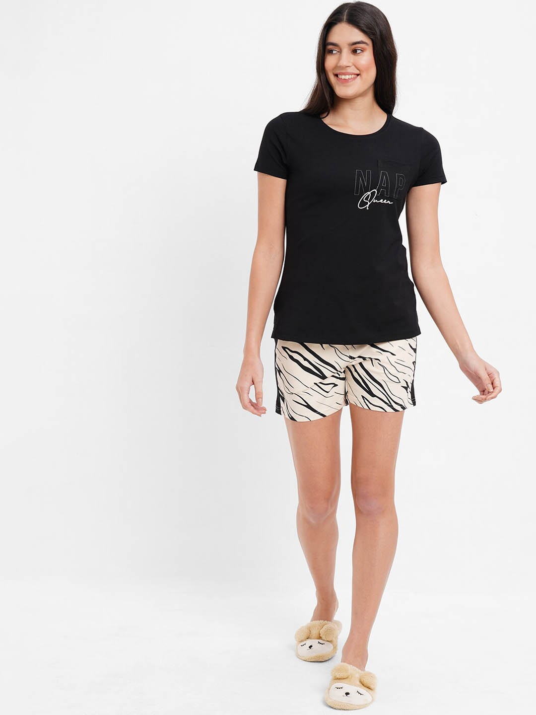 

Sweet Dreams Abstract Printed Night Suit, Black
