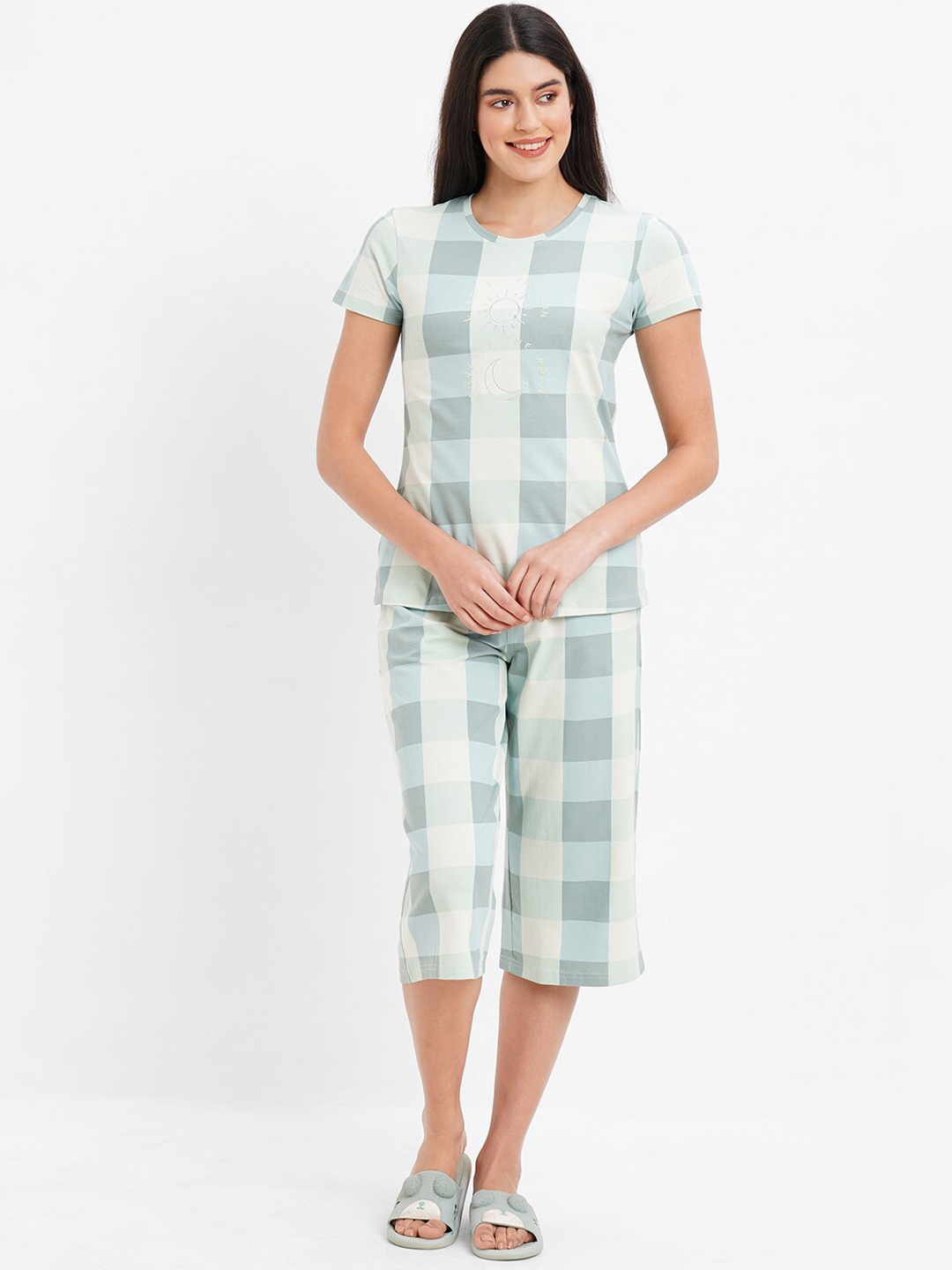 

Sweet Dreams Checked Night Suit, Blue