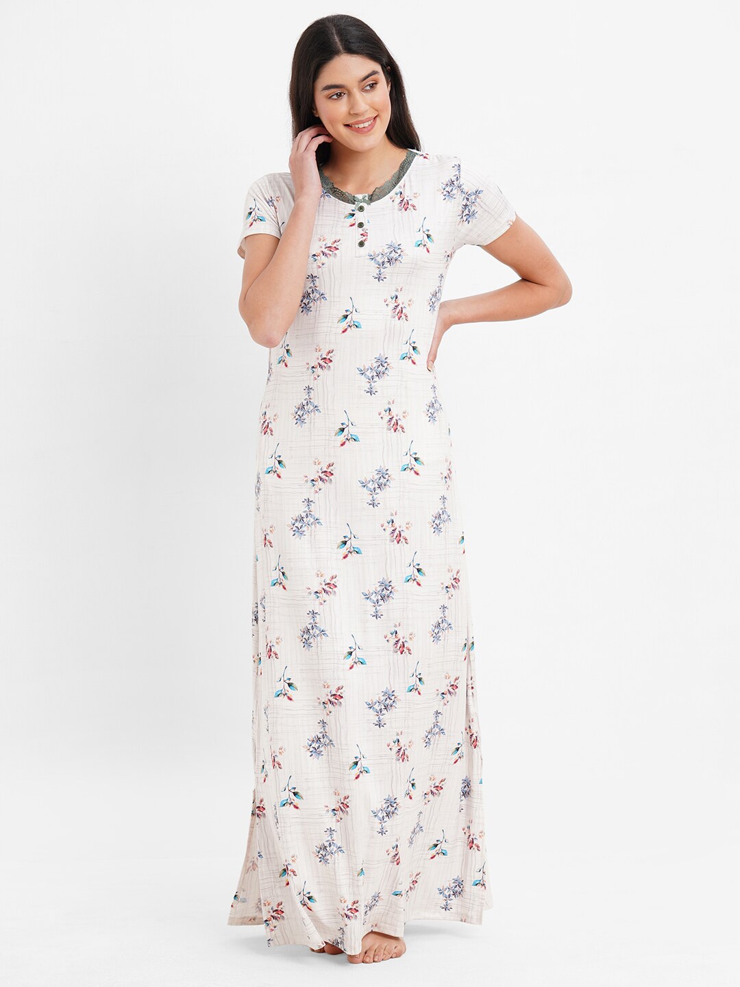 

Sweet Dreams Floral Printed Pure Cotton Maxi Nightdress, Off white