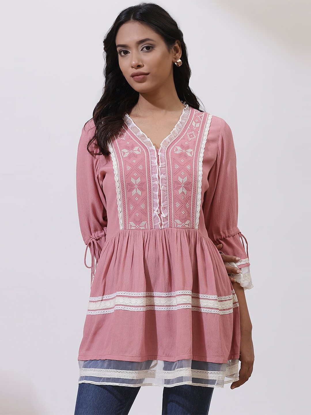 

Lakshita V-Neck Embroidered Tunic, Pink