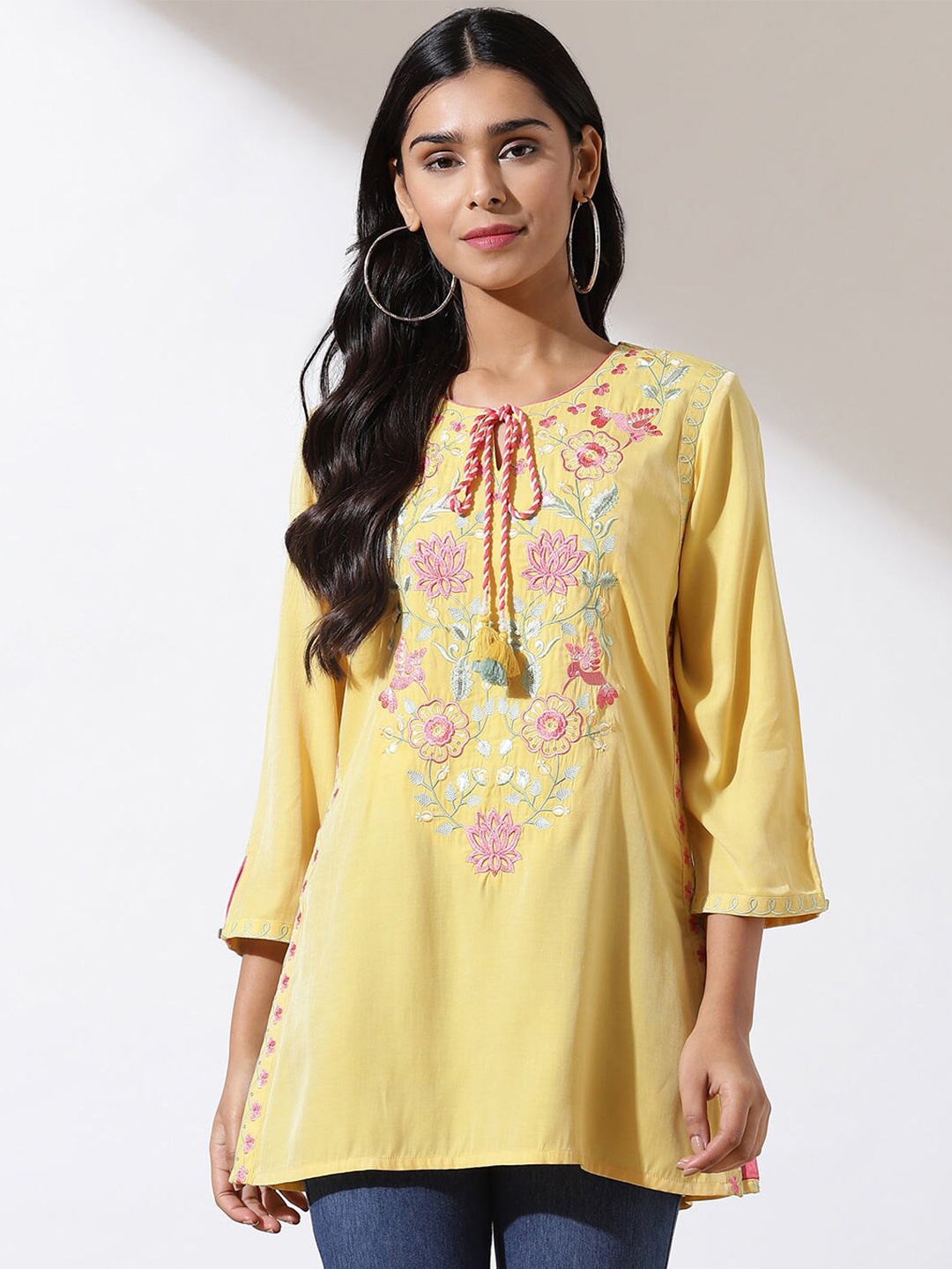 

Lakshita Viscose Rayon Embroidered Tunic, Yellow