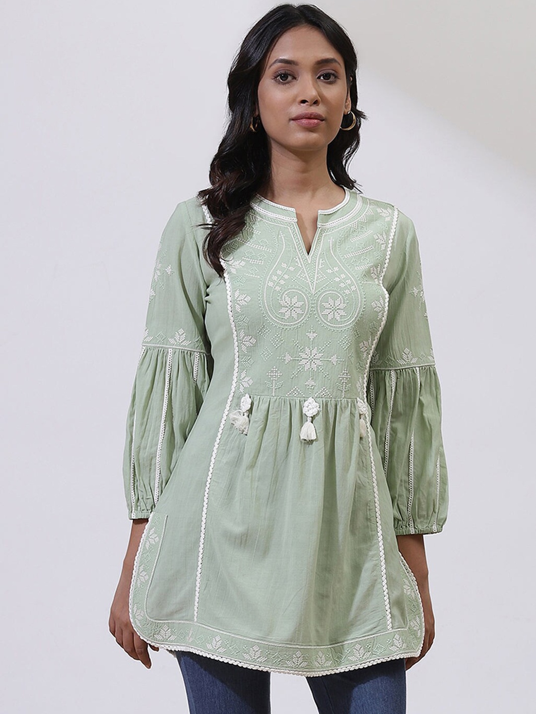 

Lakshita Embroidered Gathered Tunic, Sea green