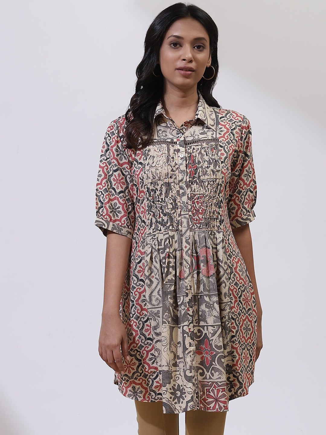 

Lakshita Printed Smocked Tunic, Grey