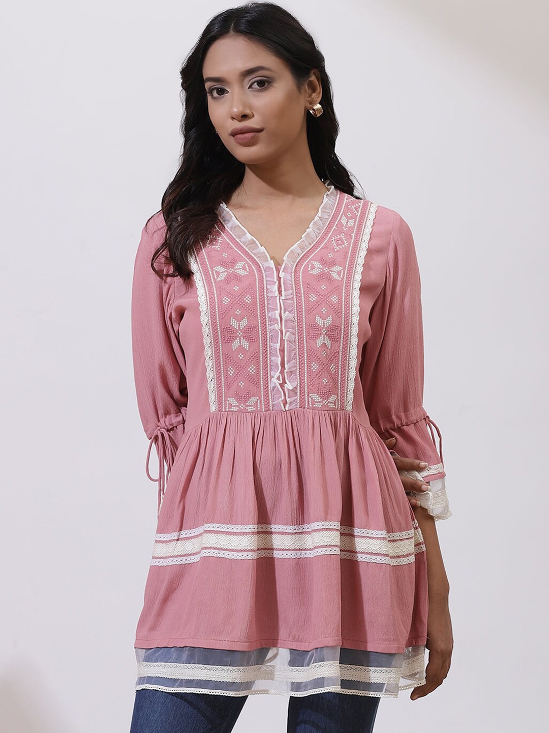 

Lakshita Embroidered Cotton V-Neck Tunic, Pink