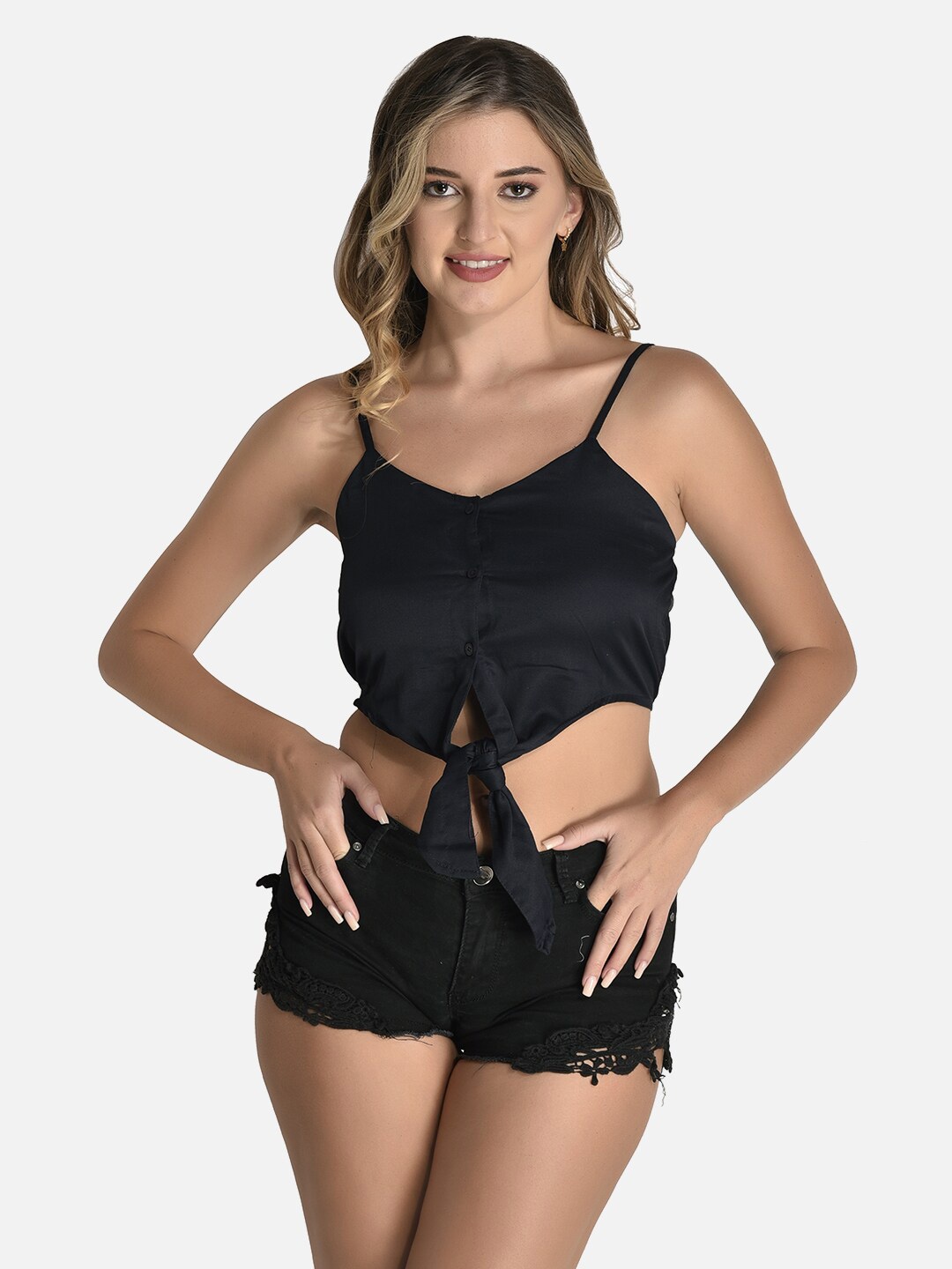 

StyFun Georgette Bralette Crop Top, Navy blue