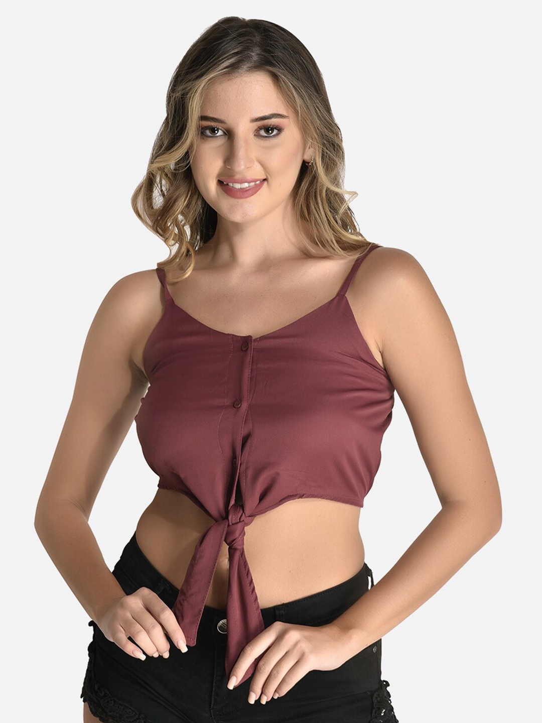 

StyFun Waist Tie-Up Shirt Style Crop Top, Purple