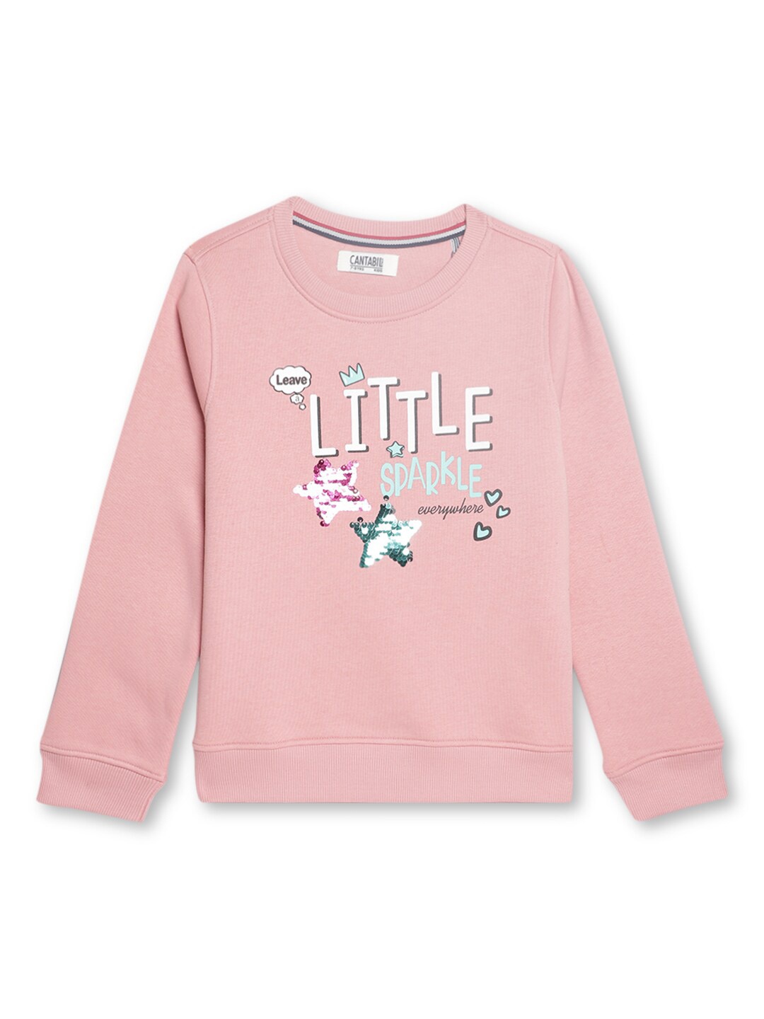 

Cantabil Girls Sequined Printed Pullover Fleece Sweatshirt, Pink