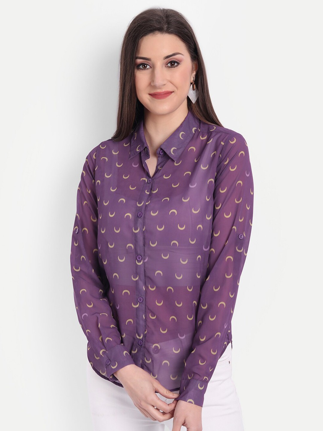 

CHARMGAL Classic Slim Fit Conversational Printed Casual Shirt, Purple