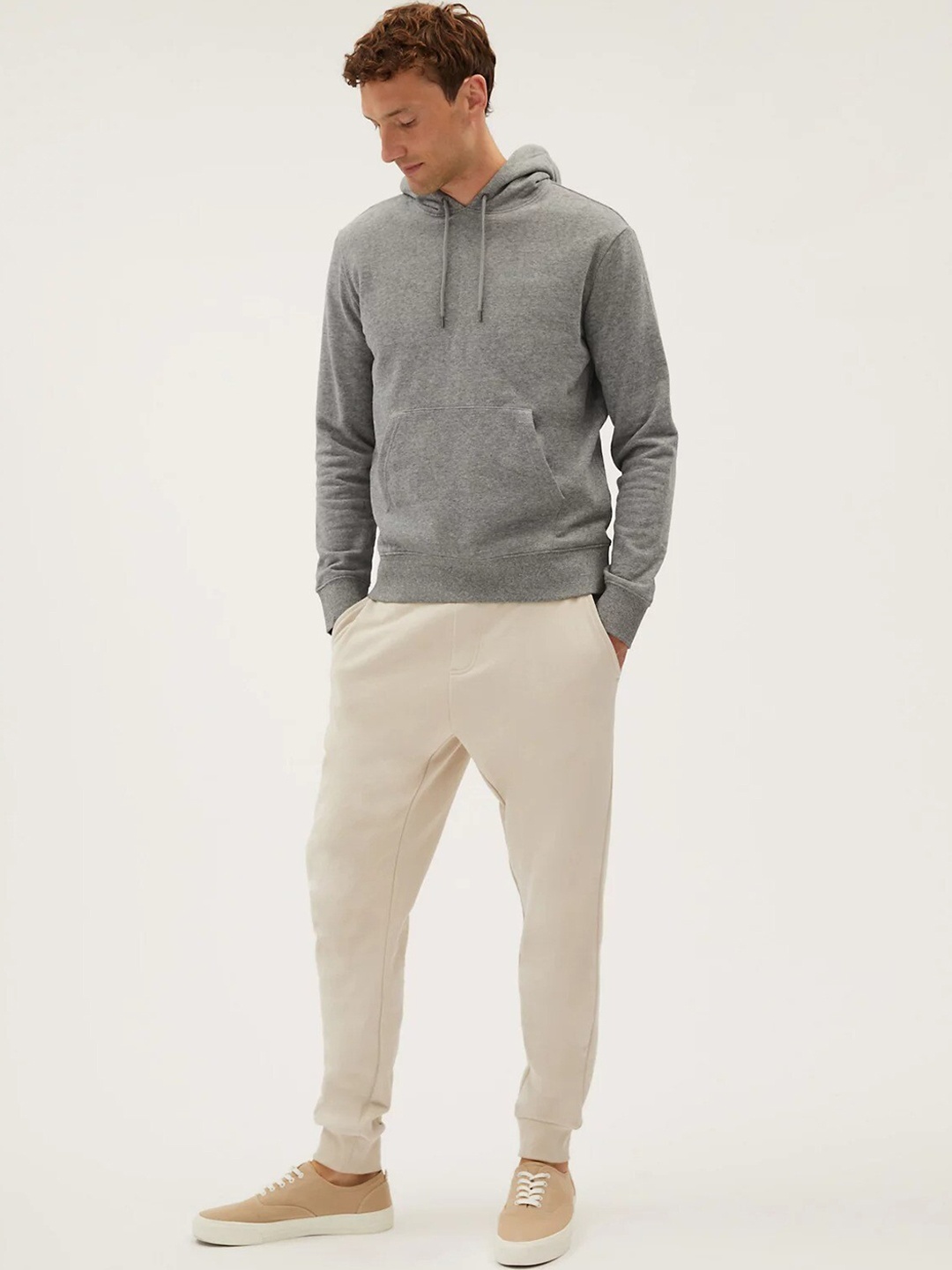 

Marks & Spencer Men Mid-Rise Cotton Joggers, Cream