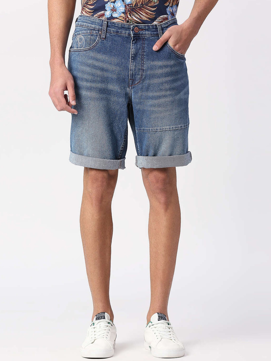 

Pepe Jeans Men Mid-Rise Washed Cotton Denim Shorts, Blue