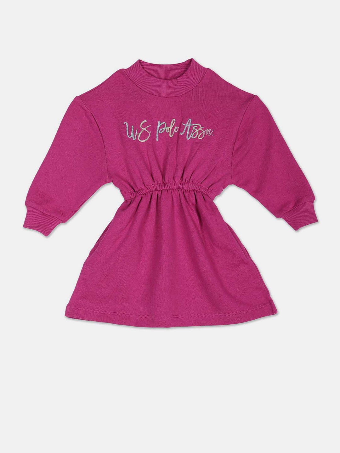 

U.S. Polo Assn. Kids Typography Printed Girls A-Line Dress, Pink
