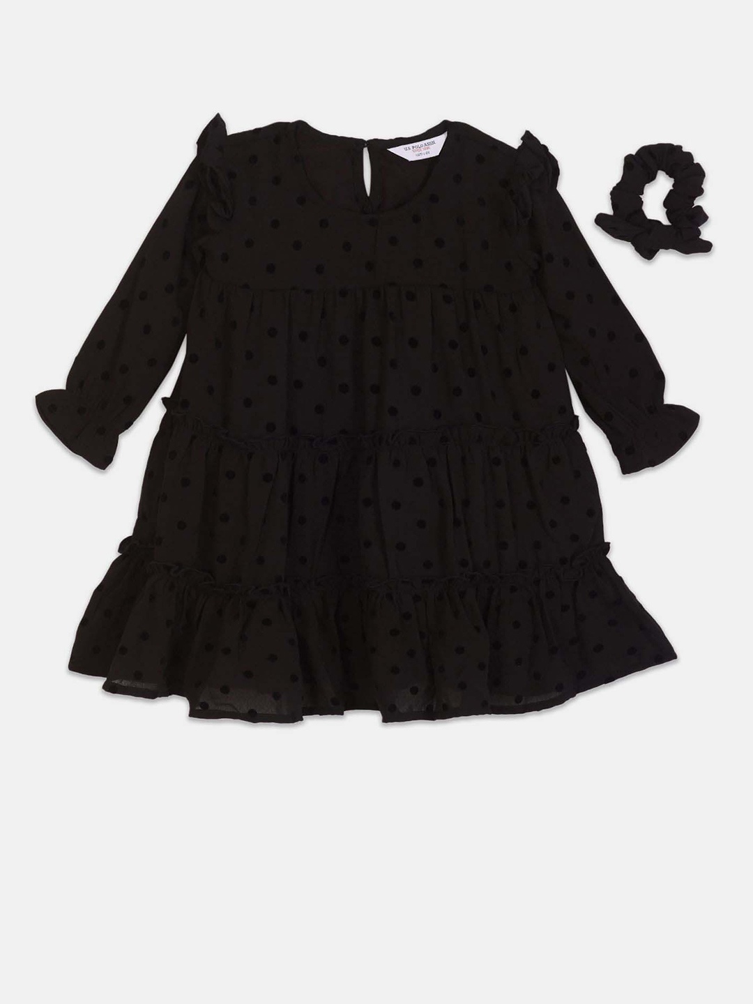 

U.S. Polo Assn. Kids Self Design Girls Bell Sleeves A-Line Dress, Black