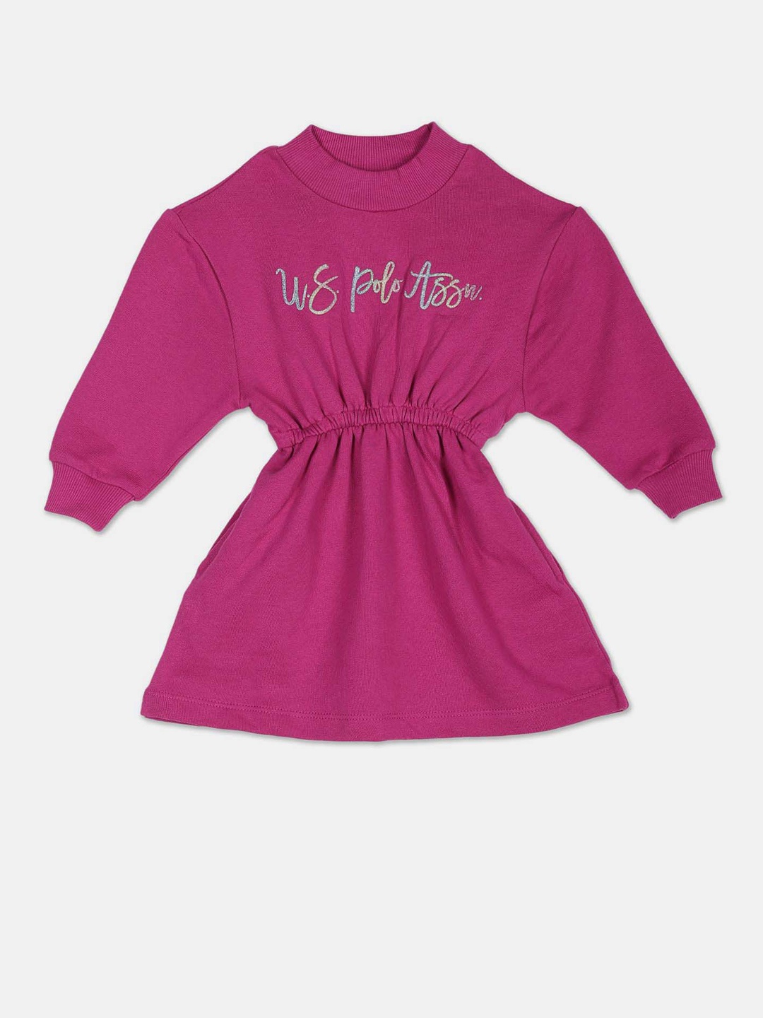 

U.S. Polo Assn. Kids Typography Printed Girls A-Line Dress, Pink