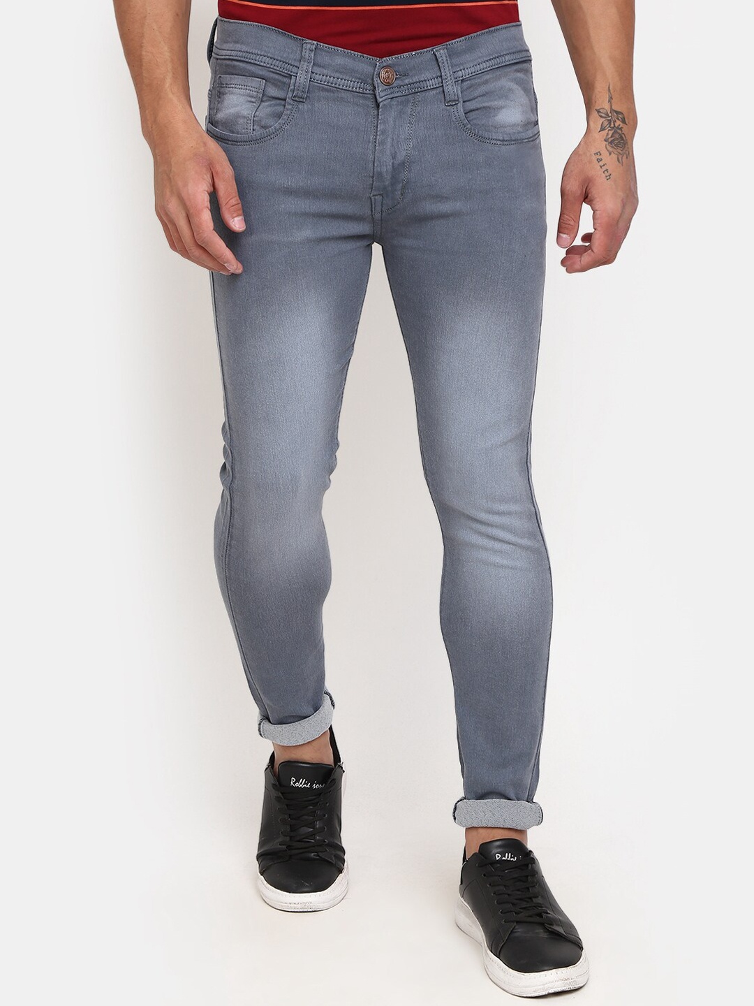 

V-Mart Men Heavy Fade Mid-Rise Clean Look Cotton Classic Jeans, Grey