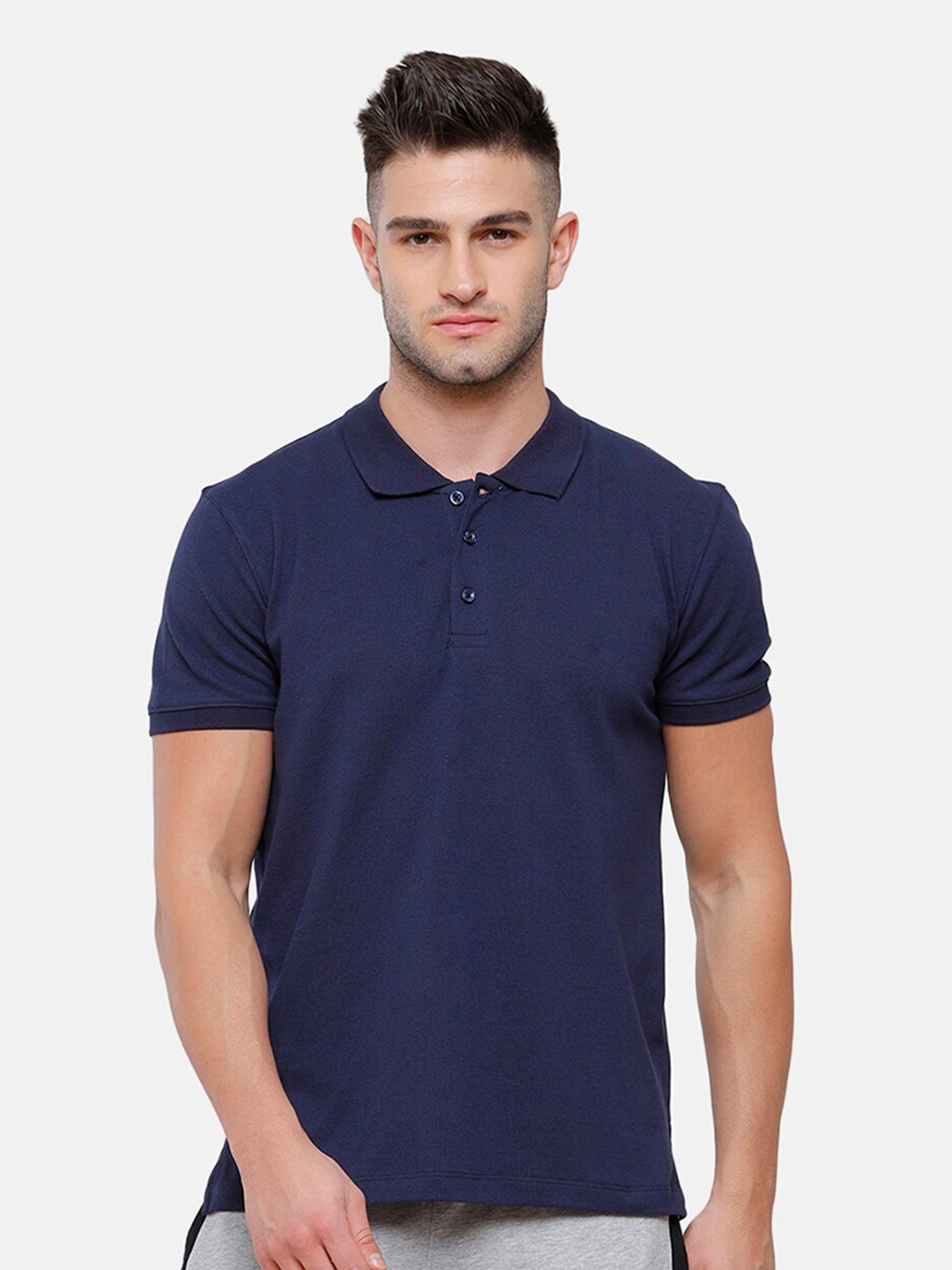 

MADSTO Polo Collar Slim Fit Cotton T-shirt, Navy blue