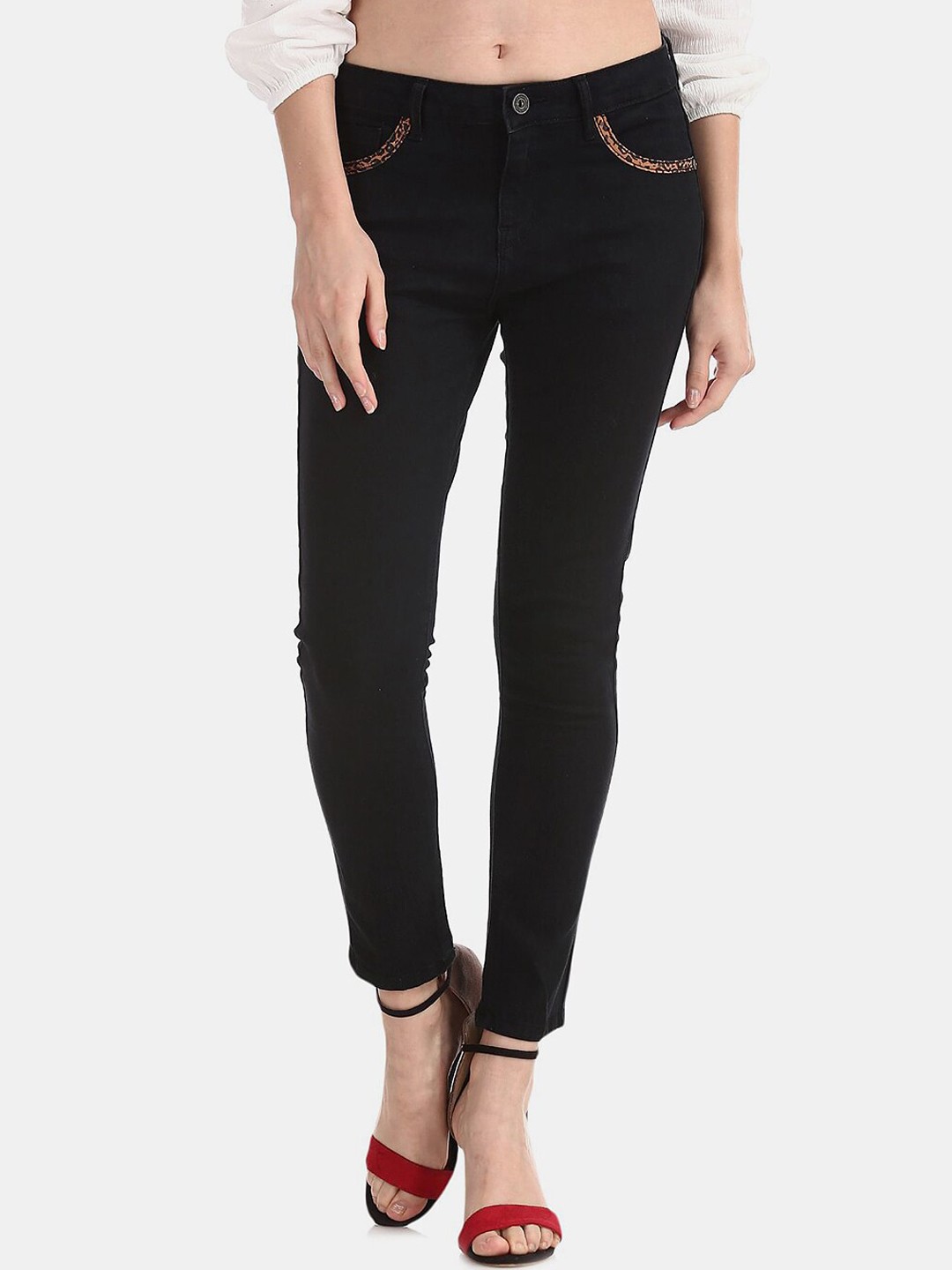 

V-Mart Women Classic Mid Waist Cotton Jeans, Black