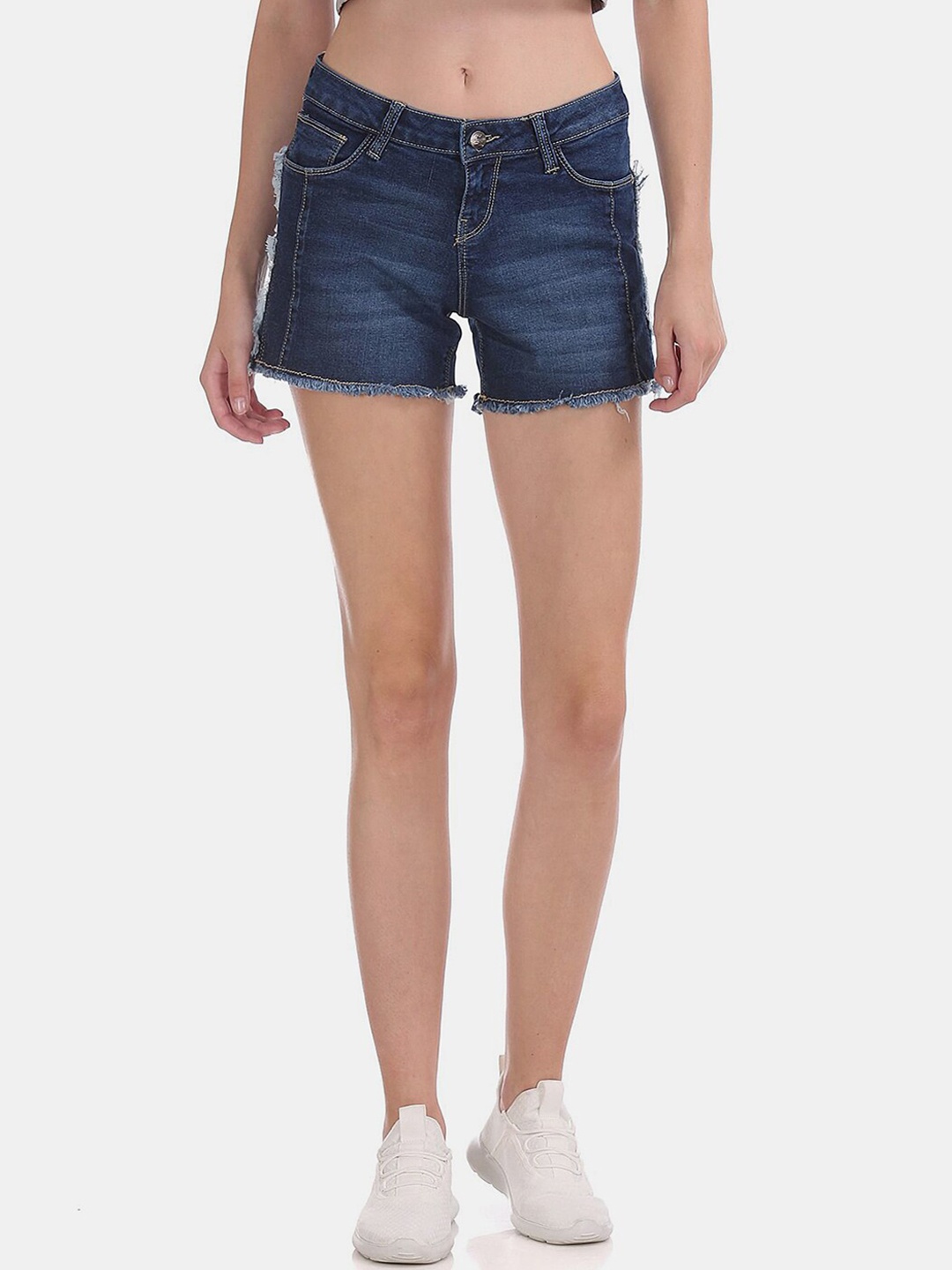 

V-Mart Women Cotton Washed Mid-Rise Denim Shorts, Blue