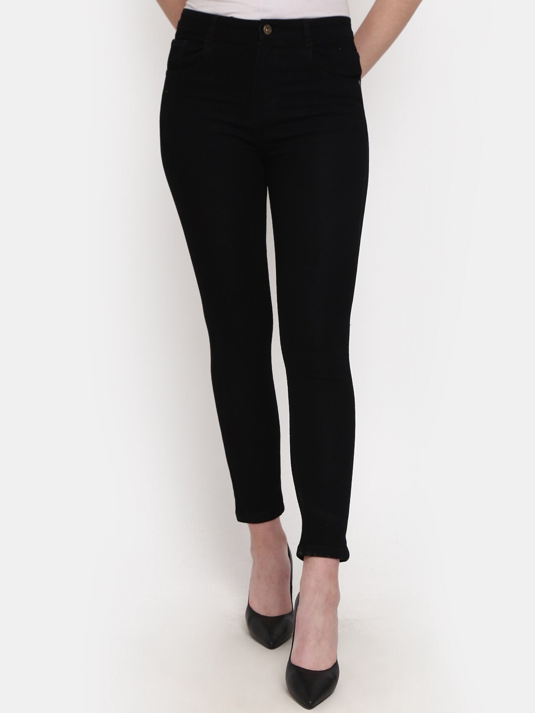 

V-Mart Women Classic Mid-Rise Cotton Jeans, Black