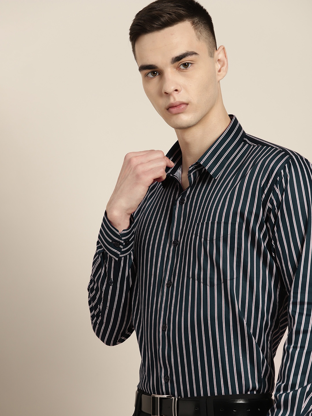 

Hancock Premium Slim Fit Striped Formal Shirt, Navy blue