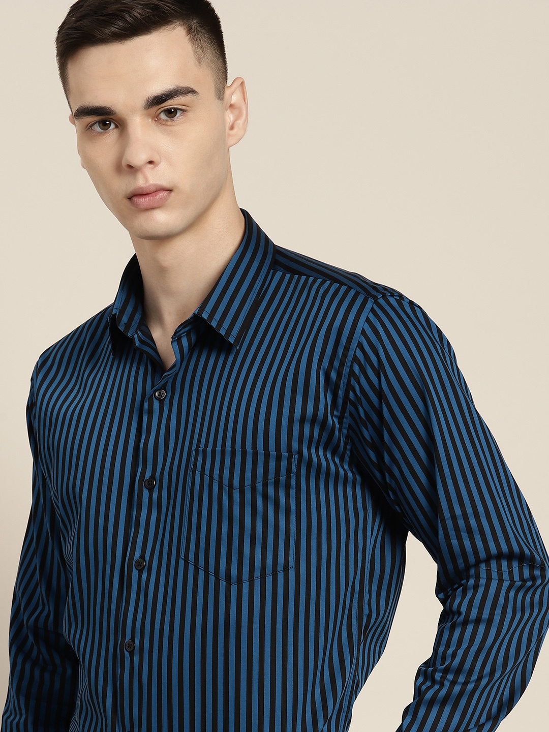 

Hancock Men Premium Slim Fit Striped Party Shirt, Blue