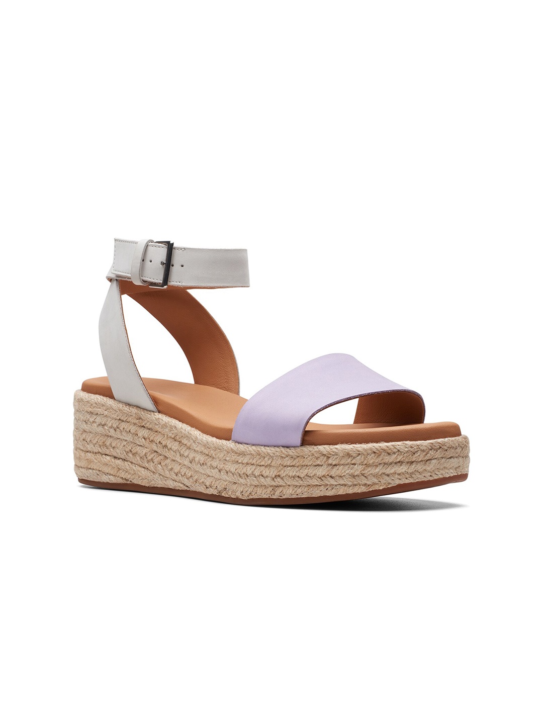 

Clarks Open Toe Leather Flatform Heels, Lavender