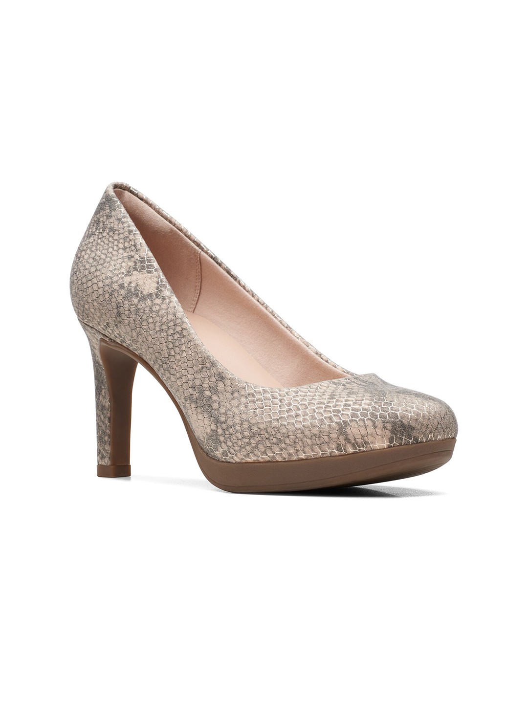 

Clarks Printed Leather Slim Heel Pumps, Beige