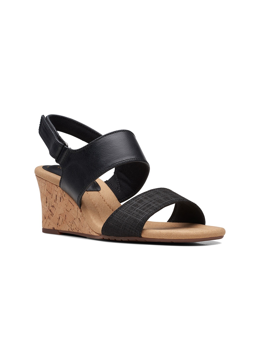 

Clarks Open Toe Leather Wedge Heels, Black